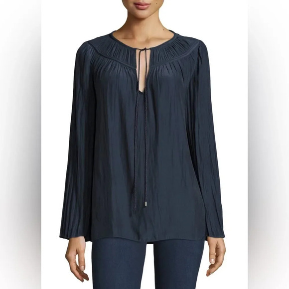 RAMY BROOK‎ Amelia Pleated Long Sleeve Top in Navy Blue - Picture 1 of 5